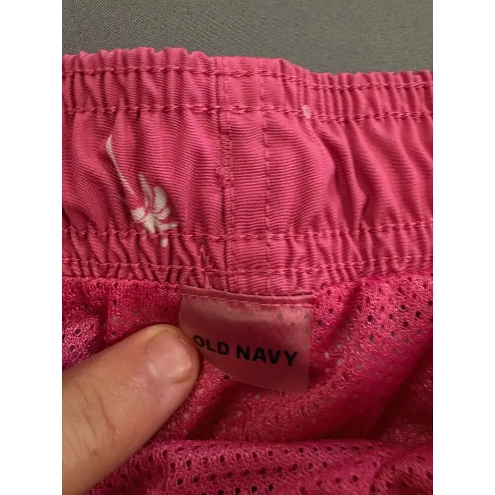 MENS OLD NAVY SWIM TRUNKS Shorts Pockets lined Pink with palm tress MED